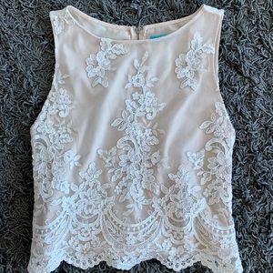 Alice and Olivia Chic Lace Top Beige XS